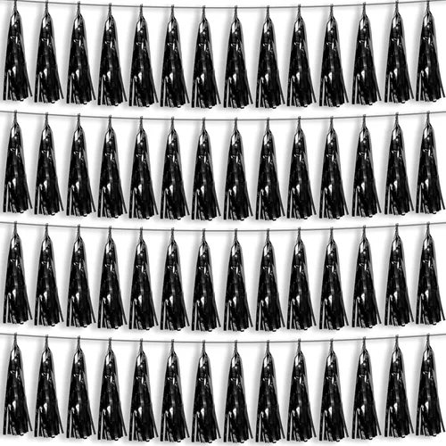 4P Guirnalda de Borla de Flecos de Aluminio Metálico Negro para Flotas de Desfile, Despedida de Soltera, Boda, Cumpleaños, Halloween, Navidad,