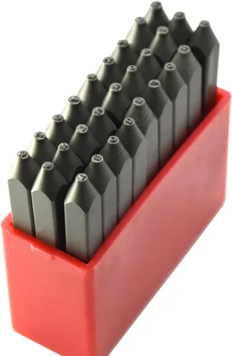 Miniatura 3 de Juego de 27 sellos de acero resistente con letras mayúsculas de 3/64" 1mm, kit de punzones de alfabeto para estampado a mano de caracteres, código