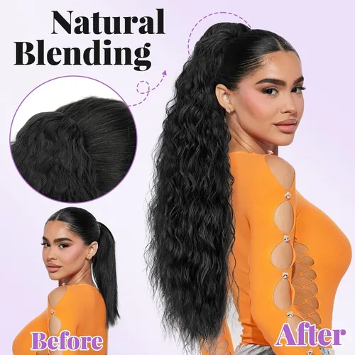 Miniatura 2 de Extensión de cola de caballo con cordón, extensión de cola de caballo larga y rizada para mujeres negras, extensiones de cabello negro de 26