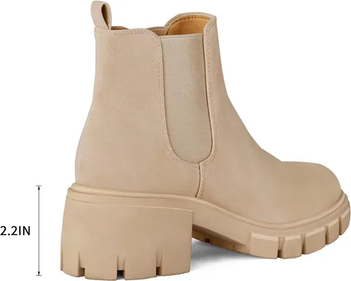 Miniatura 3 de mysoft Botas Chelsea de plataforma para mujer, con suela de lengüeta, botines de tacón grueso