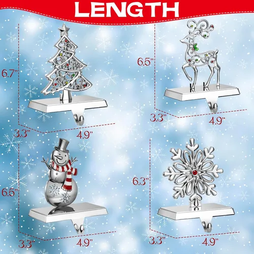 Miniatura 2 de GUOER Juego de 4 Soportes para Calcetines Navideños de Copo de Nieve para Repisa de Chimenea, Decoraciones Navideñas para Repisa de Chimenea