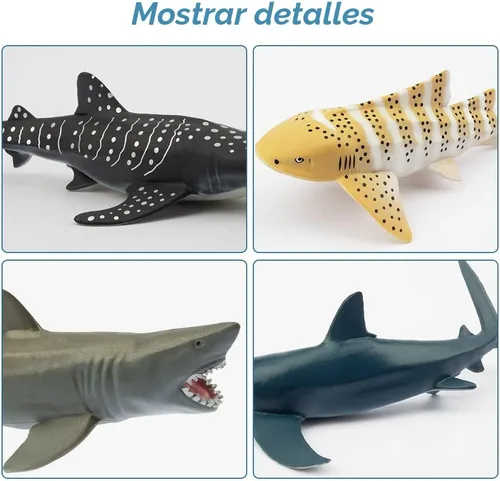 Miniatura 5 de Toymany 6 figuras realistas de juguete de baño de tiburón de 5 a 6 pulgadas de largo, juego de figuras de plástico de animales marinos del océano