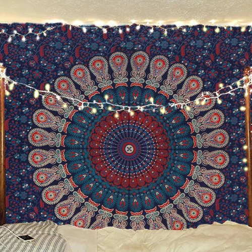 Miniatura 50 de Tapiz hippie indio bohemio psicodélico dorado azul pavo real mandala colgante en la pared (negro blanco, Queen (84 x 90 pulgadas) (84.6 x 90.6 in)