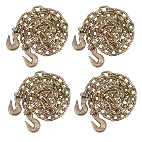 Miniatura 44 de Mytee Products Paquete de 4 cadenas de 3/8 pulgadas x 6 pies de grado 70 con ganchos de agarre de horquilla, cadena de remolque de transporte G70, 4