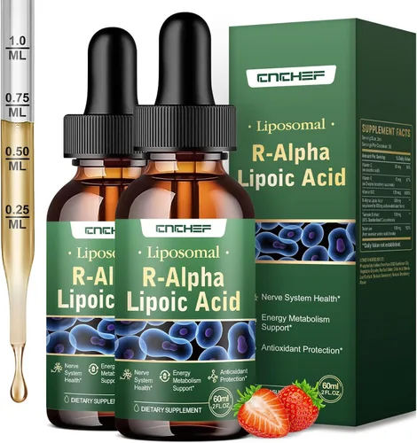 2 gotas líquidas R de ácido alfa lipoico de 600 mg – Suplemento ALA salvador de nervios para neuropatía para nervios, energía y apoyo al metabolismo