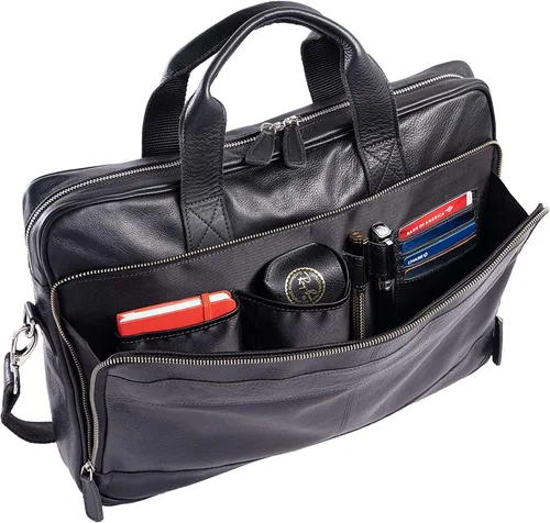 Miniatura 4 de Maletín de cuero de 18 pulgadas para portátil, bolsas mensajero para hombres y mujeres, el mejor maletín de oficina, bolso bandolera (negro)