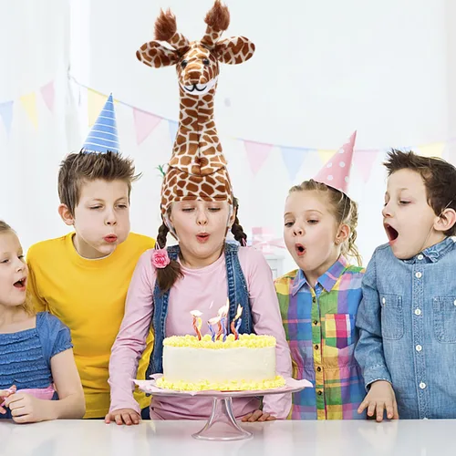 Miniatura 2 de Amosfun Sombrero de jirafa para fiesta de animales para padres e hijos, accesorio interactivo para disfraz de escenario, gorra de jirafa con correa