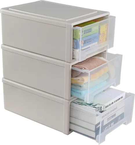 Miniatura 5 de Gloreen Cajón de almacenamiento de plástico de 18 L, cajas de cajones de escritorio apilables, paquete de 3