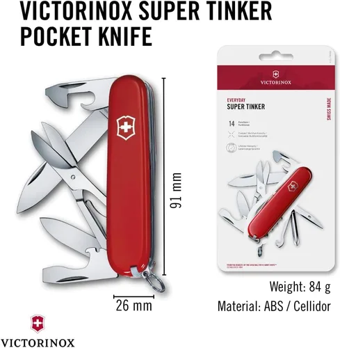 Miniatura 3 de Victorinox Super Tinker - Cuchillo suizo del ejército, cuchillo de bolsillo de 14 funciones fabricado en Suiza con hoja grande, 2 destornilladores