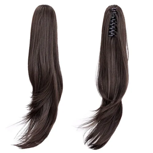 Miniatura 9 de Extensión de Cola de Caballo, Extensión de Cabello con Garra Larga de 20", Piezas de Cabello Sintético Ondulado Liso con Clip en Peluca de Cola