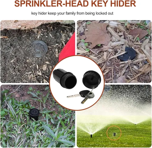 Miniatura 6 de Key Hider - Cabezal de aspersor realista impermeable, soporte para efectivo para jardín al aire libre, fácil de empujar en el suelo (negro)