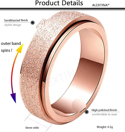 Miniatura 2 de ALEXTINA - Anillo de juguete para ansiedad para mujeres y hombres, giratorio, acero inoxidable, 0.24 y 0.31pulgadas, alivio de ansiedad