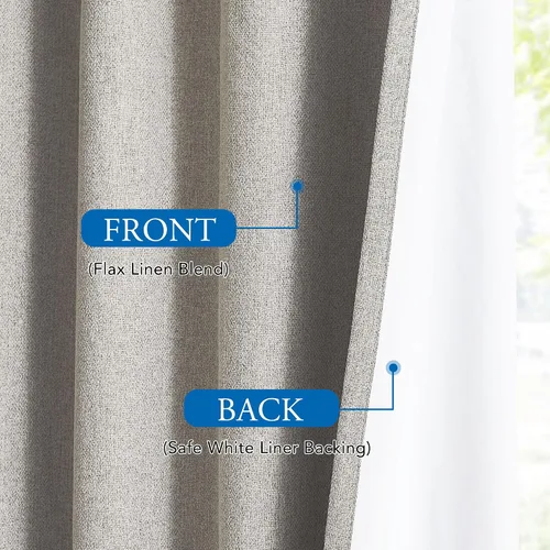Miniatura 3 de Beauoop Cortinas de lino 100% opacas de 96 pulgadas de largo, 2 paneles para dormitorio, sala de estar, gris pardo con parte trasera blanca