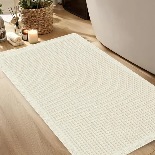 Miniatura 11 de Hiasan Tapete de baño de punto gofre, súper absorbente, antideslizante, con borlas, lavable a máquina, tapete con parte trasera de goma ultra suave