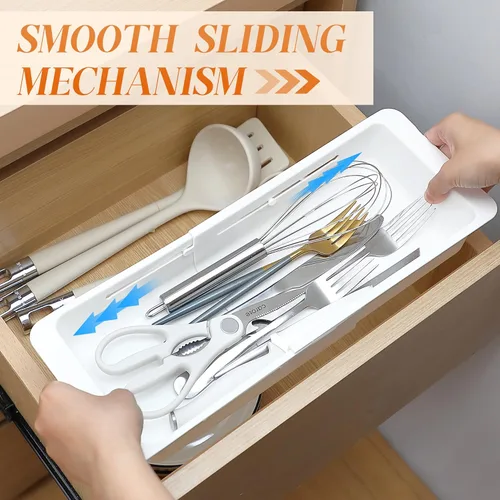 Miniatura 5 de Paquete de 1 Organizadores de Cajones Profundos, Organizador de Cajón Deslizante Expandible y Ajustable para Utensilios de Cocina, Toallas