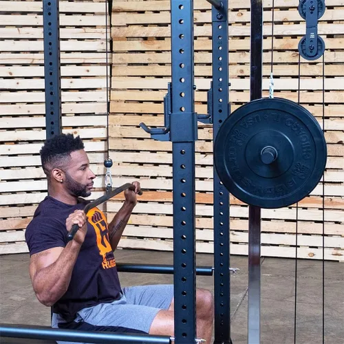 Miniatura 6 de Rugged Strength & Fitness Power Rack (Y100P3) con accesorio Lat - Juego de pesas de 300 libras incluido, ideal para entrenamiento de fuerza