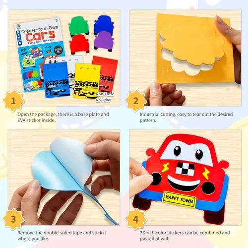 Miniatura 2 de VKPI Kit de regalo de 4 piezas de espuma EVA, creativo para hacer tus propios autos, proyectos de manualidades de papel de espuma de dibujos Coches
