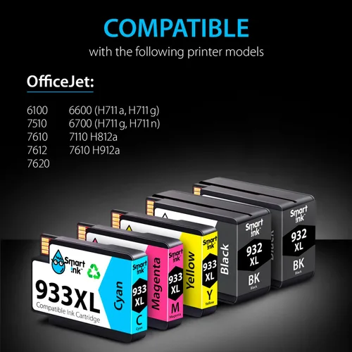 Miniatura 2 de Smart Ink Cartuchos de tinta compatibles de repuesto para HP 932XL 933XL 932 XL 933 XL, paquete de 5 unidades (2 negro, cian/magenta/amarillo)