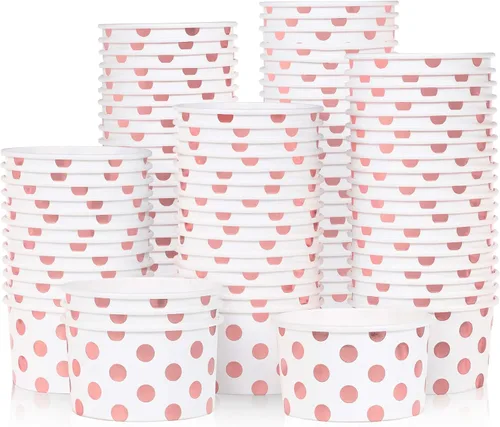 Miniatura 10 de MATICAN Vasos de papel para helado, paquete de 100 cuencos desechables de postre de 9 onzas para bebidas calientes y frías, 9 onzas, lunares
