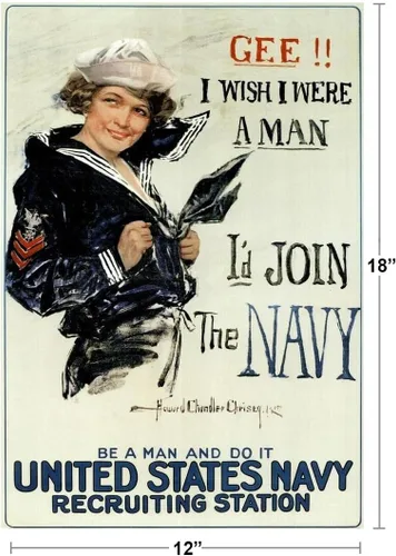 Miniatura 3 de Póster de reclutamiento de propaganda con texto en inglés "Gee I Wish I Were A Man", póster de reclutamiento de propaganda de Id Join The Navy de 12