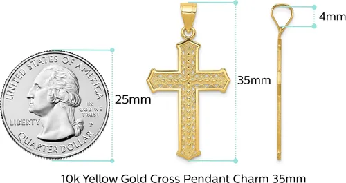 Miniatura 5 de Colgante de cruz de oro amarillo macizo de 10 quilates, 1.378 in x 0.748 in, regalos de joyería para mujeres, esposa, mamá, regalos para hombres