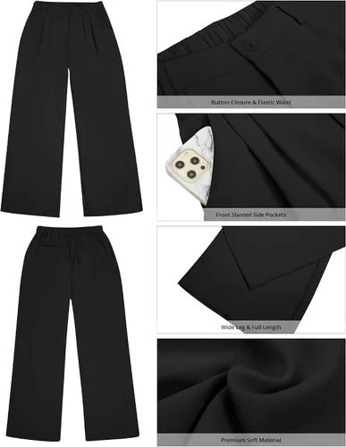 Miniatura 5 de GRAPENT Pantalones de pierna ancha para mujer, para trabajo, negocios, casual, de cintura alta, pantalones de vestir fluidos para la oficina