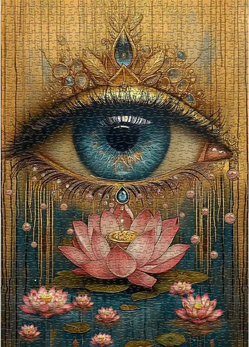 Miniatura 2 de Rompecabezas de Ojos de Loto para Adultos 1000 Piezas, Rompecabezas Temáticos de Arte de Ojos de Flores, Rompecabezas Vintage Hermosos y Desafiantes