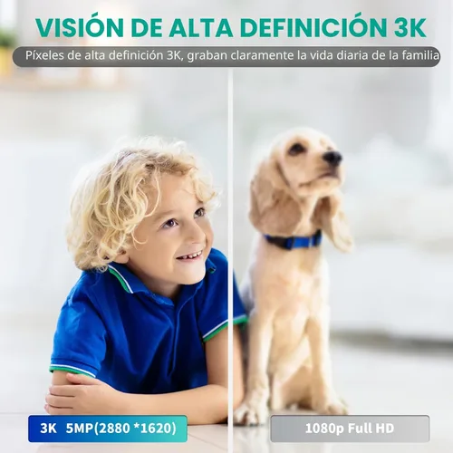 Miniatura 3 de Cámara para interiores, cámara de seguridad HD 3K para interiores, cámara para mascotas con inclinación panorámica de 360°, audio bidireccional