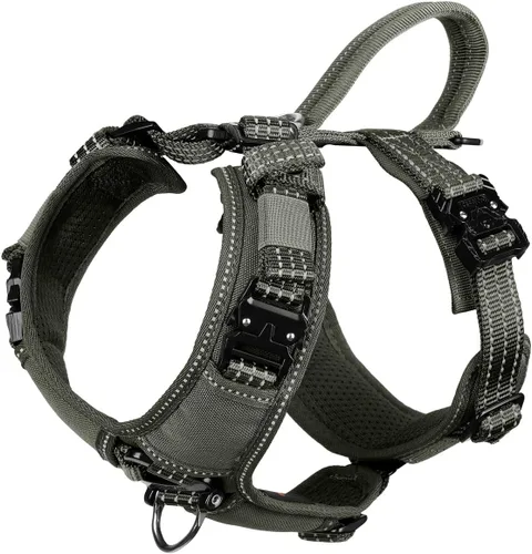 Miniatura 13 de ICEFANG Arnés de correa para perro con 4 hebillas de metal, para perro de tamaño mediano, chaleco K9, pecho en forma de Y, arnés ajustable