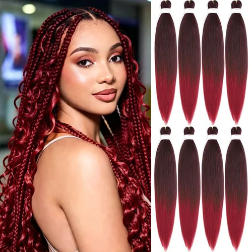 Miniatura 28 de BEFUNNY Cabello para Trenzar, Cabello para Trenzar Pre-Estirado, 24 Pulgadas 8 Paquetes Cabello Preestirado Ombré para Trenzas de Caja de Crochet