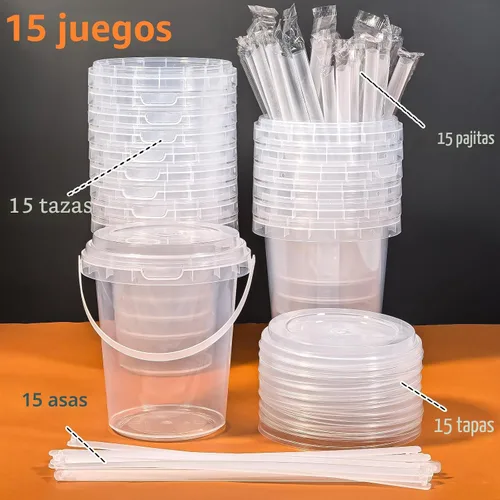 Miniatura 7 de Qsqwsuye 15 juegos de vasos de plástico desechables con tapa y pajita, 34 onzas reutilizables y adecuados para viajes al aire libre, embalaje
