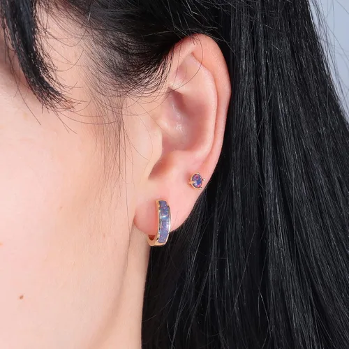 Miniatura 116 de CiNily Aretes Huggie de ópalo con bisagras, chapados en oro, hipoalergénicos, pequeños aretes de aro para mujeres, adolescentes, niñas, hombres