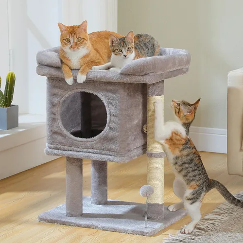 PAWZ Road Árbol para gatos de interior, torre para gatos de 26 pulgadas con percha grande, condominio privado, condominio pequeño para gatos con