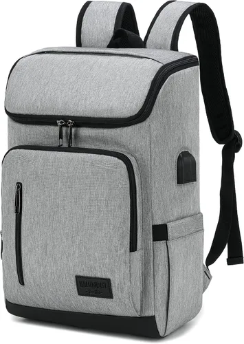 Miniatura 7 de YALUNDISI - Mochila vintage con puerto de carga USB para mujeres y hombres para laptop y viajes, Negro, 15,6 pulg.