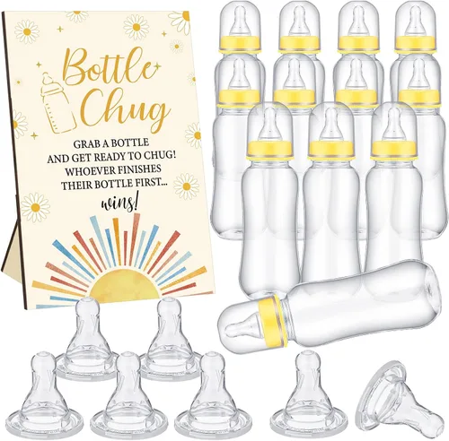 Miniatura 29 de TrelaCo Safari Cool Baby Shower Games Bottle Chug Sign Wooden Jungle Animals Set de regalo para revelación de género suministros de fiesta y 12