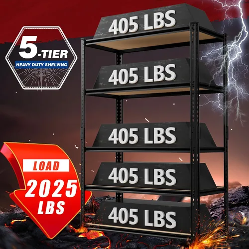 Miniatura 4 de Estantería de garaje resistente, estantes de almacenamiento de garaje de 5 niveles, estantes de almacenamiento de 2025 libras, unidad de estantería