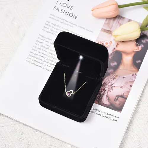 Miniatura 5 de Caja de terciopelo de metal brillante con colgante LED, caja de collar, caja de pulsera para pareja, caja de regalo para el día de San Valentín