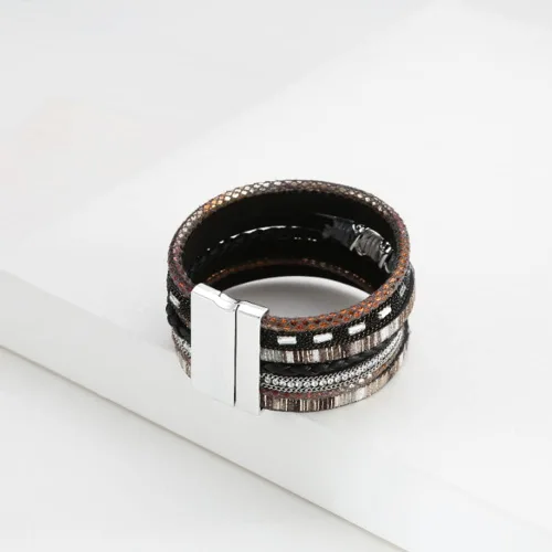 Miniatura 6 de Pulsera multicapa de cuero Pulsera de señoras cierre de mujer