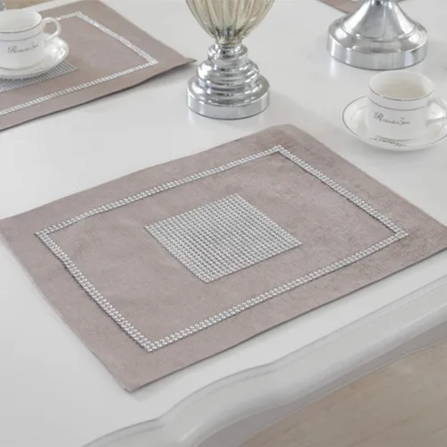 Miniatura 2 de Paquete de 4, manteles individuales elegantes de 12 x 16 pulgadas, manteles individuales clásicos y elegantes con lentejuelas y diamantes