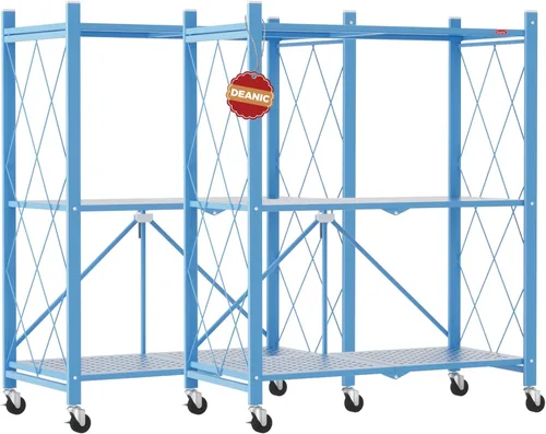 Miniatura 15 de DEANIC Estantes de almacenamiento plegables de 3 niveles con ruedas, soporte para electrodomésticos de cocina, estante de alambre de metal Gris