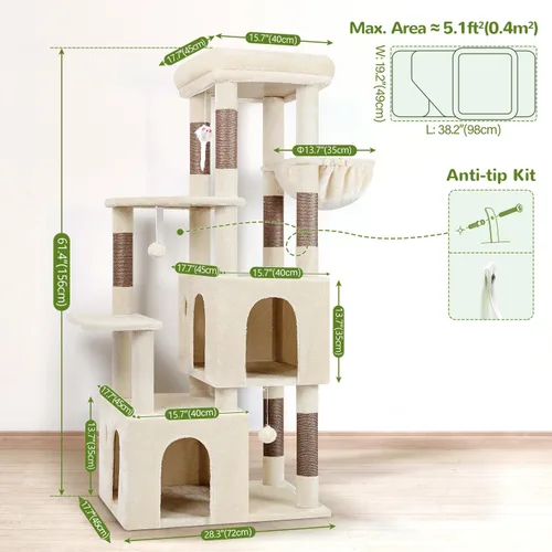 Miniatura 7 de Globlazer Torre de Gato para Gatos de Interior, Árboles de Gato de Alta Resistencia para Gatos Grandes Gatos Adultos Grandes Torre de Gato Maine