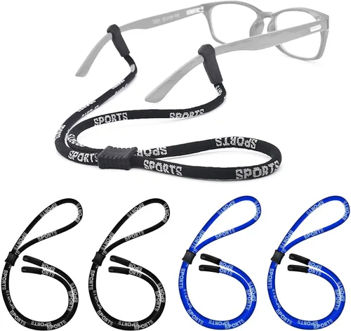 Miniatura 10 de Paquete de 4 correas ajustables para gafas, cordón deportivo antideslizante para el cuello, cuerda de nailon suave para lentes anchos de patillas
