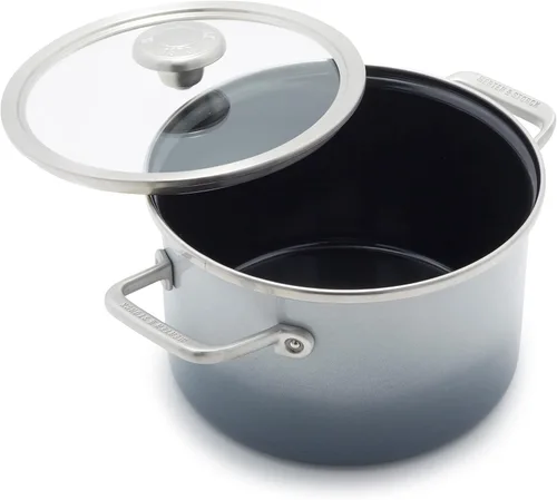 Miniatura 29 de Merten & Storck Utensilios de cocina esmaltados con núcleo de acero hecho a mano europea, sartén de 3 cuartos de galón con tapa, inducción, sin PFAS