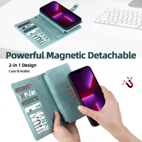 Miniatura 4 de TwoHead Funda tipo cartera para iPhone 11 con tarjetero y funda magnética desmontable para teléfono, funda de piel sintética para mujeres/hombres