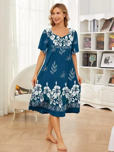 Miniatura 5 de Vestido de casa con bolsillos para mujer, camisón, vestido de manga corta de descanso, disponible en tallas S-3XL