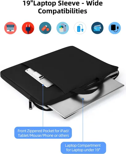 Miniatura 3 de EVICIV Funda para portátil de 19 pulgadas, bolsos de mano protectores 360°, funda para computadora portátil con bolsillo y cremallera para monitor
