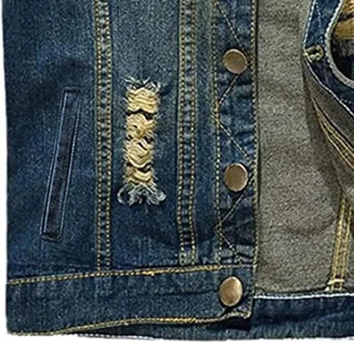 Miniatura 8 de NASKY Chaleco de mezclilla retro rasgado, sin mangas, chaleco y chaqueta de mezclilla