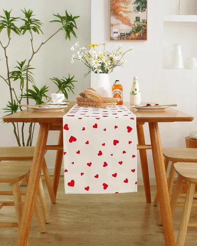 Miniatura 20 de Camino de mesa para el día de San Valentín, decoración del día de San Valentín, 70 pulgadas de largo, bordado rojo y rosa, camino de mesa de corazón