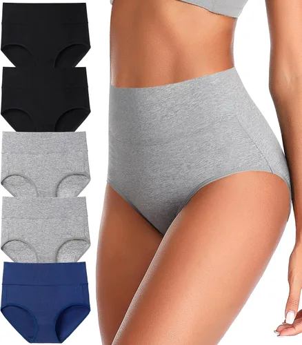 Miniatura 6 de ASIMOON Ropa interior de cintura alta con control de abdomen para mujer, de algodón, talla grande, cobertura completa, bragas para mujer