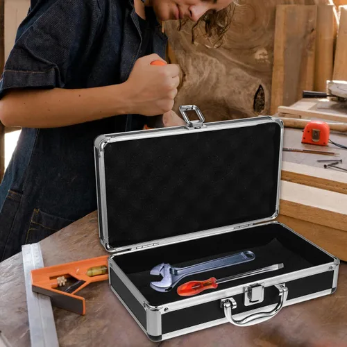 Miniatura 5 de Hemobllo Caja de herramientas de aluminio de 11 x 6 x 3 pulgadas, funda de capa de espuma con cerradura para herramientas organizadas, medicamentos